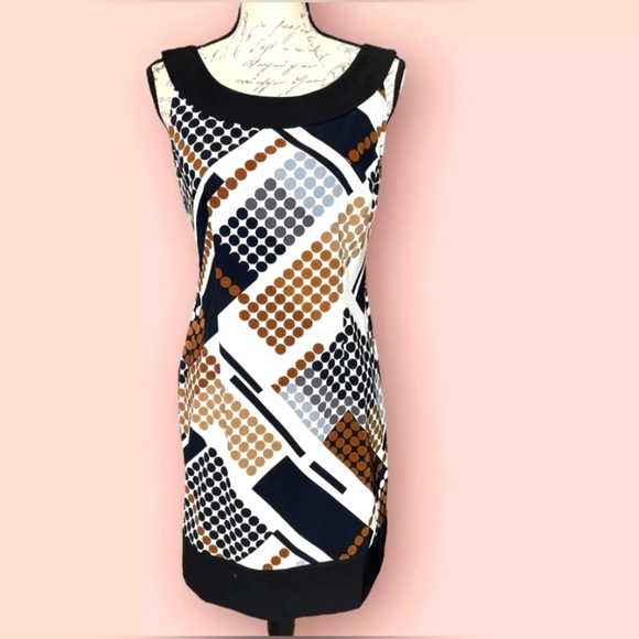 Connected Apparel Black and White Asymmetrical Sheath Dress - Picture 1 of 9